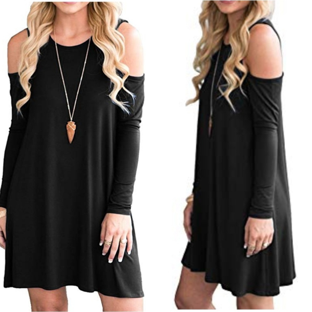 Boho Cold shoulder tunic dress (black)